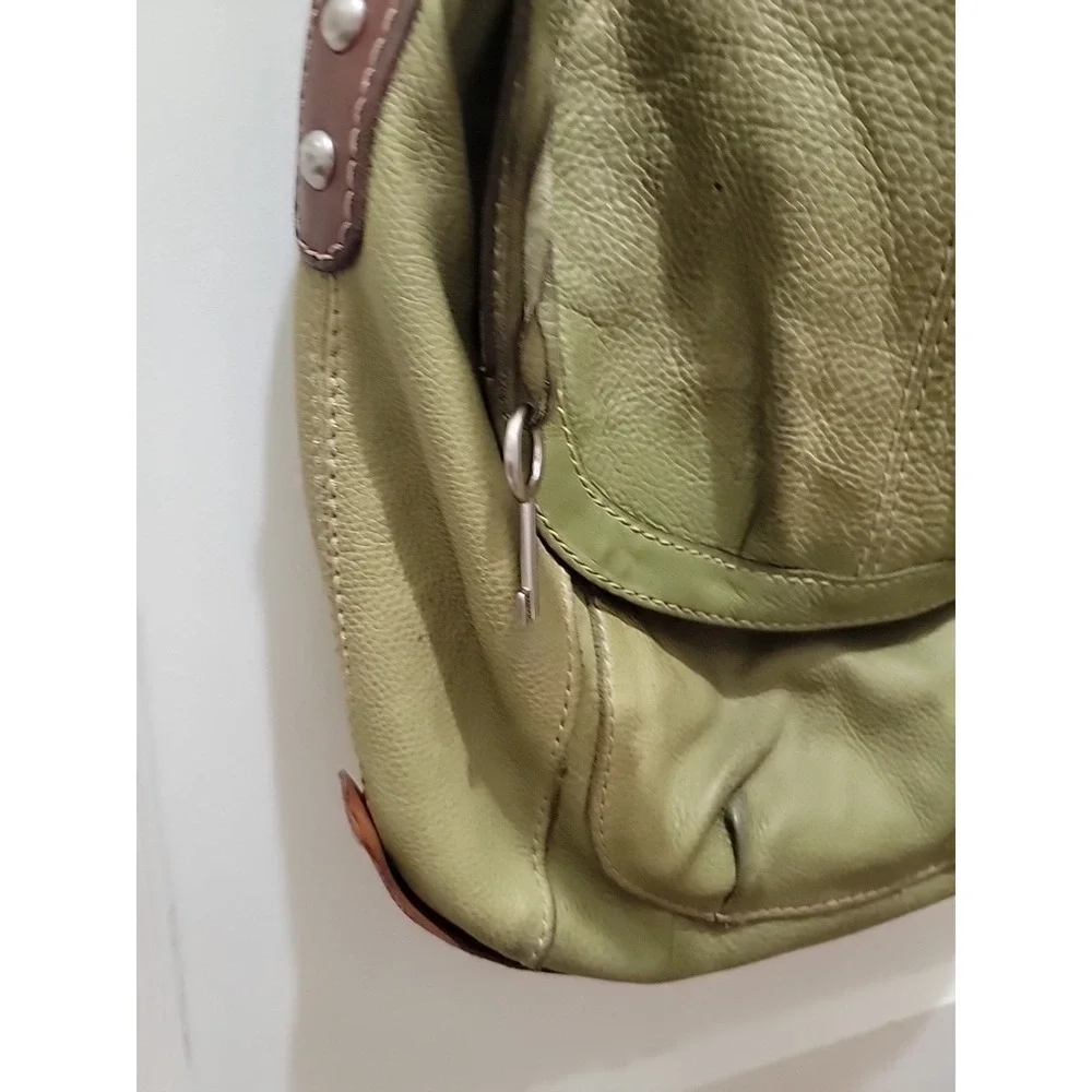 Vintage Fossil Green Leather Shoulder Bag Purse Handbag Organizer Tote. Classic
